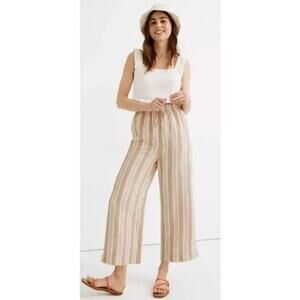Madewell Womens Linen Blend Track Trousers Stripe Elastic Waistband Pants Size M